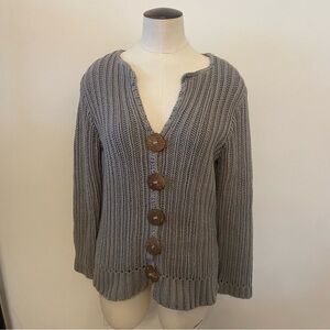 PURE Hand knit Cardigan Sweater Womens Small Medium Grey Ladies Large Buttons